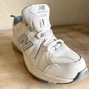 New Balance 608, Size 7 womens, Dad style shoe, White with light blue.